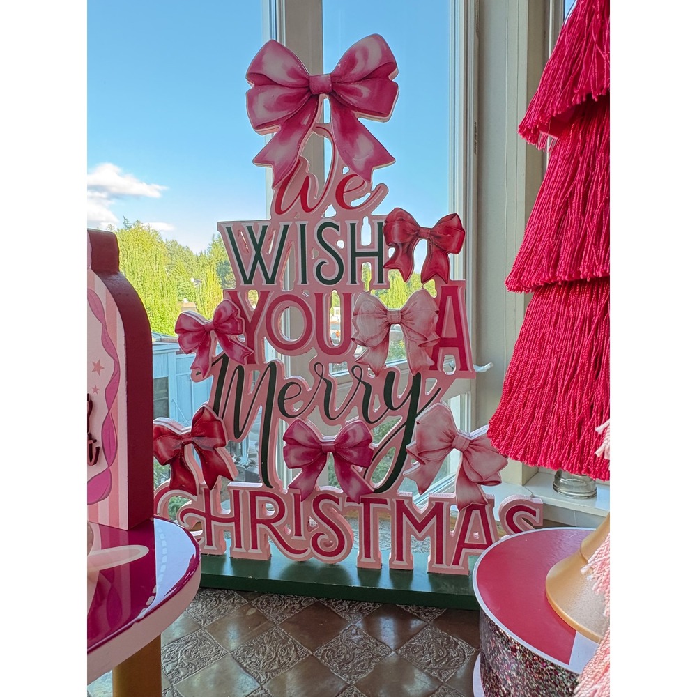 Pink Christmas Decor Bundle Coquette Bottle Brush Trees Merry Bright Peppermint - Picture 7 of 9